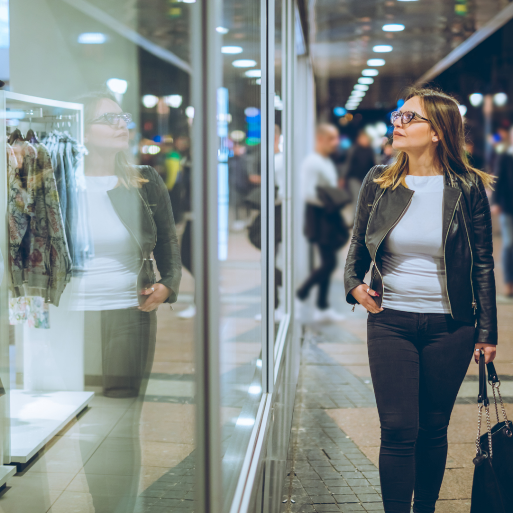 Woman window shopping during the holidays