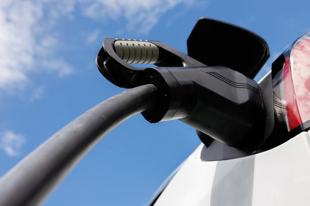 Close up of electric vehicle charging