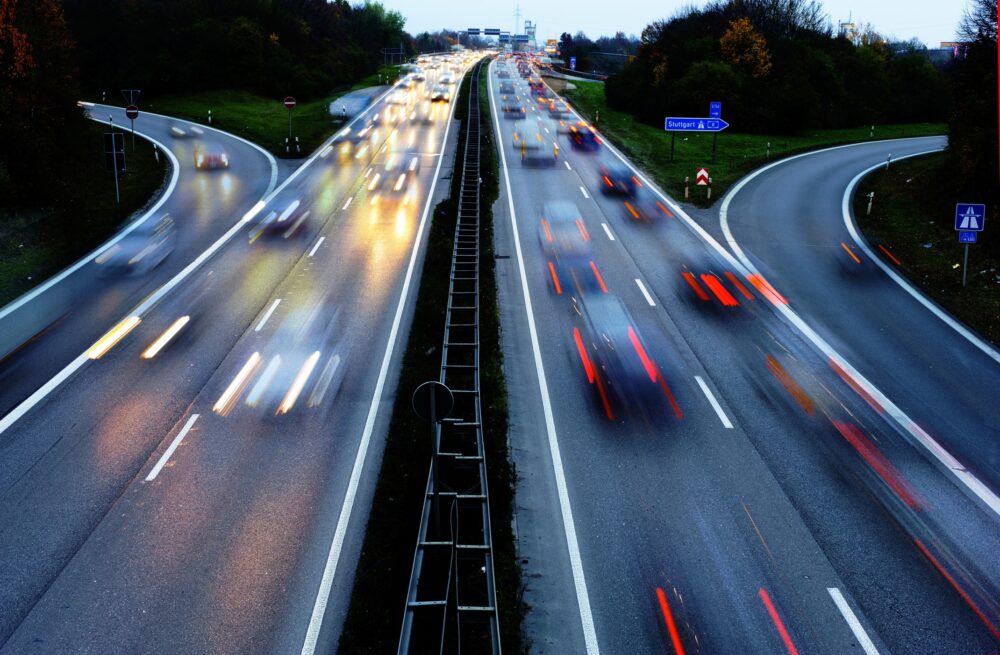 High Angle View Of Light Trails On Highway At Night in Germany|