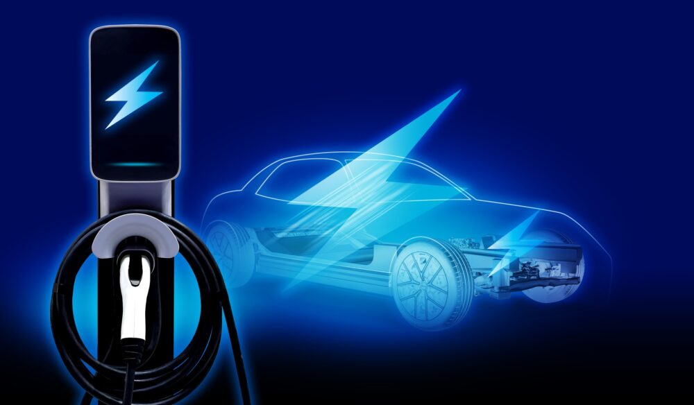 Concept of a futuristic electric vehicle charging|