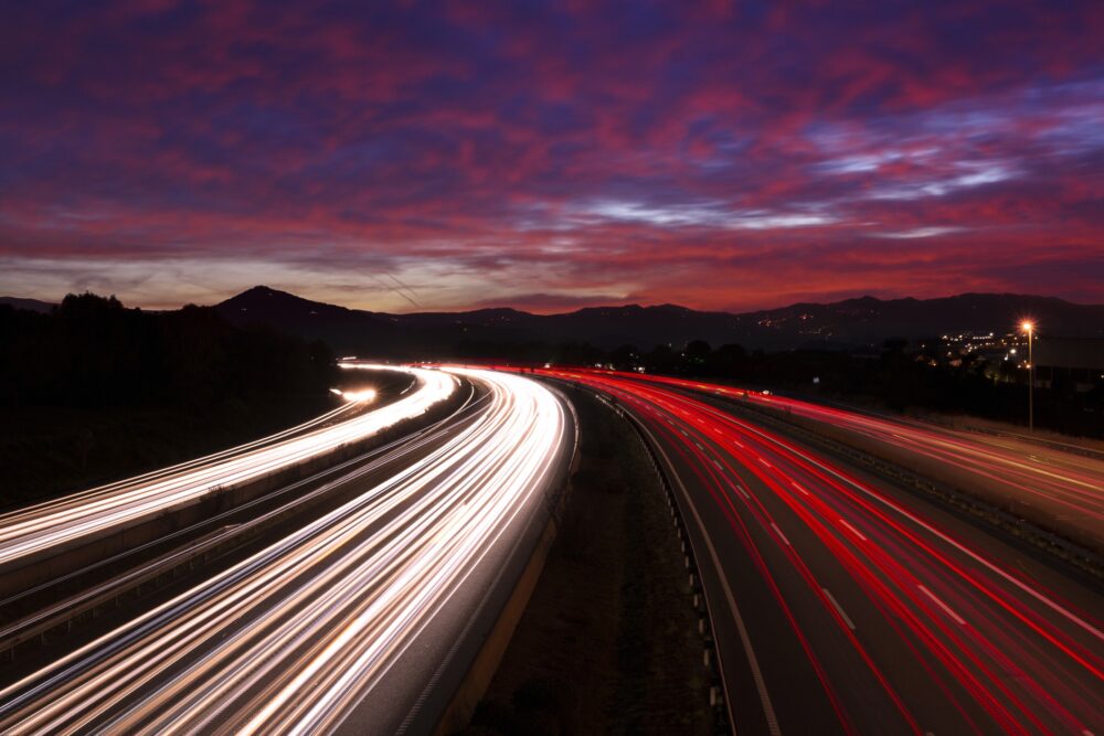 Wide Highway Long Exposure Photo at Dusk|