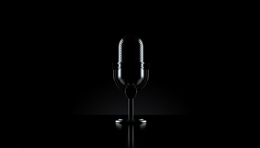 Radio microphone on black background. 3d illustration|