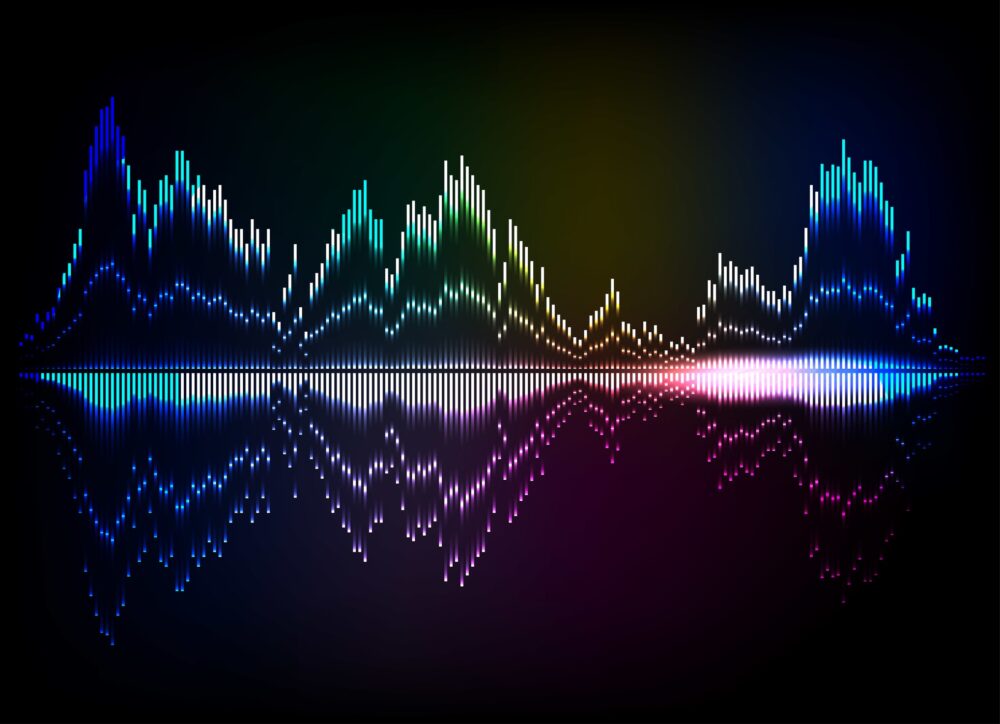Colorful sound waves lights effect. Music round background or voice control wave.|Glowing red neon audio speaker volume on line art icons for apps and websites.