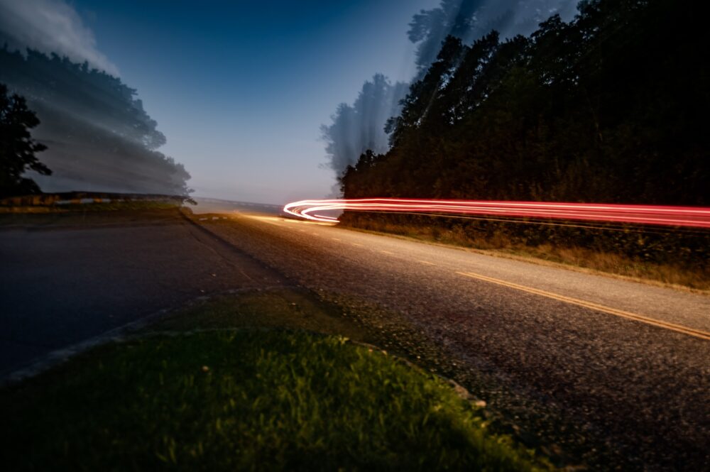 Long Exposure Zoom tail lights on the Blue Ridge Parkway